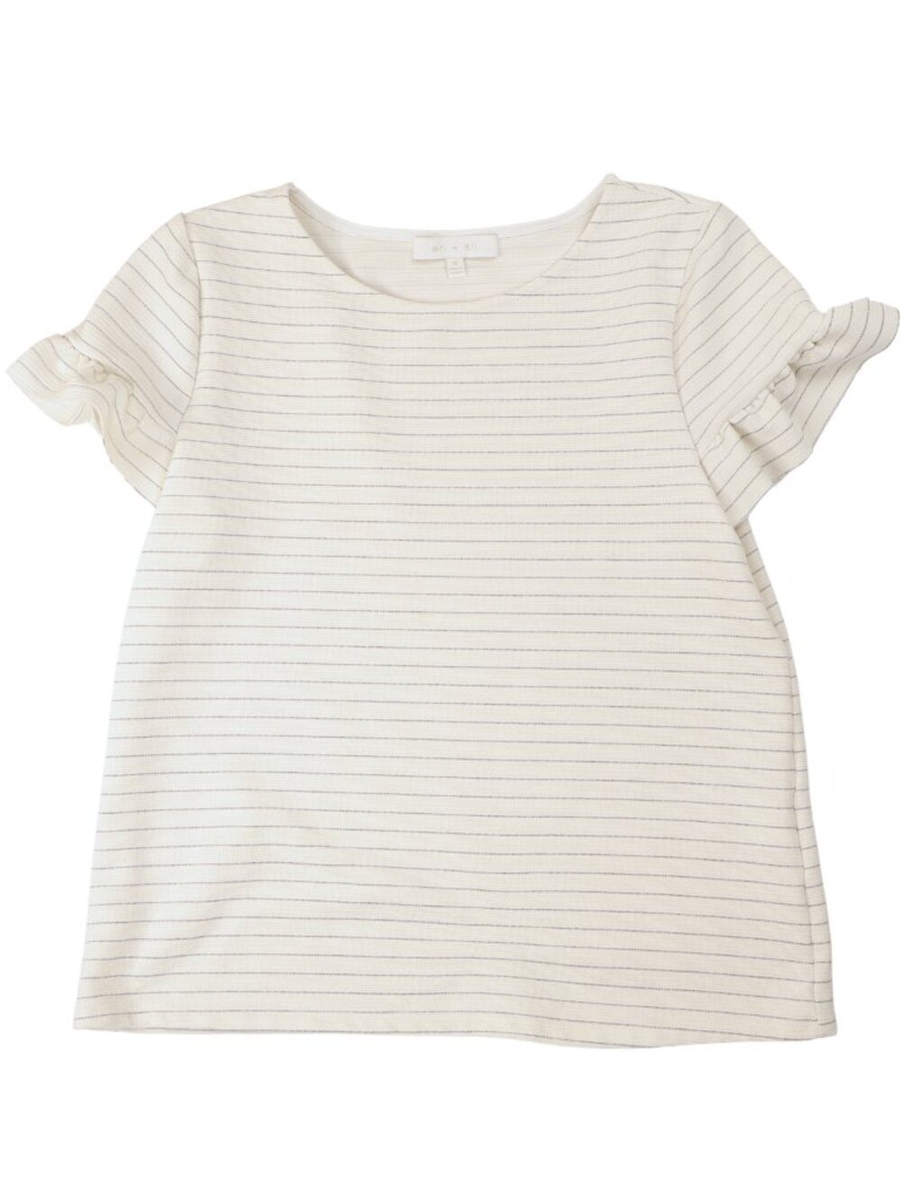Eri + Ali Anthropologie Cream Pinstripe Flutter Sleeve Knit Top S